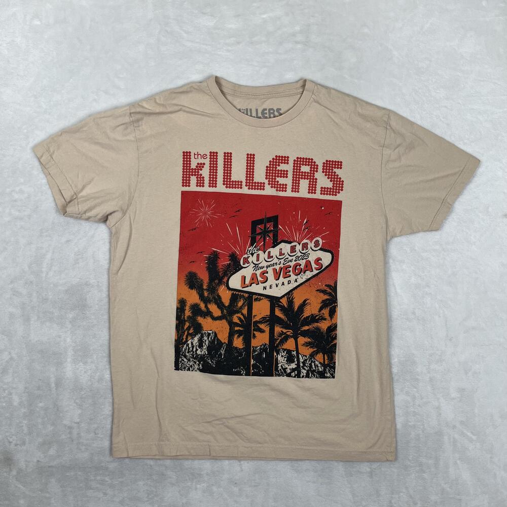 The Killers T-Shirt Womens Large Beige New Year's Eve 2023 Las Vegas Graphic Tee
